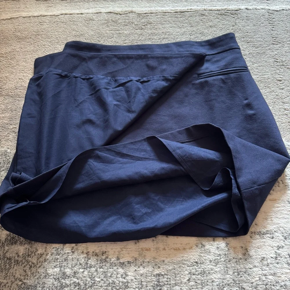 Ann Taylor Loft rich navy faux wrap asymmetrical skirt with faux pocket accent